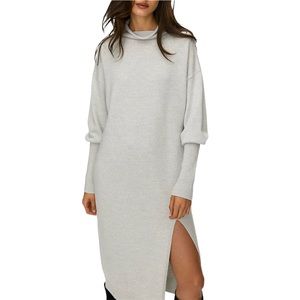 Aritzia Wilfred Cyprie Midi Sweater Dress Grey Mock-Neck Merino Wool Sz M